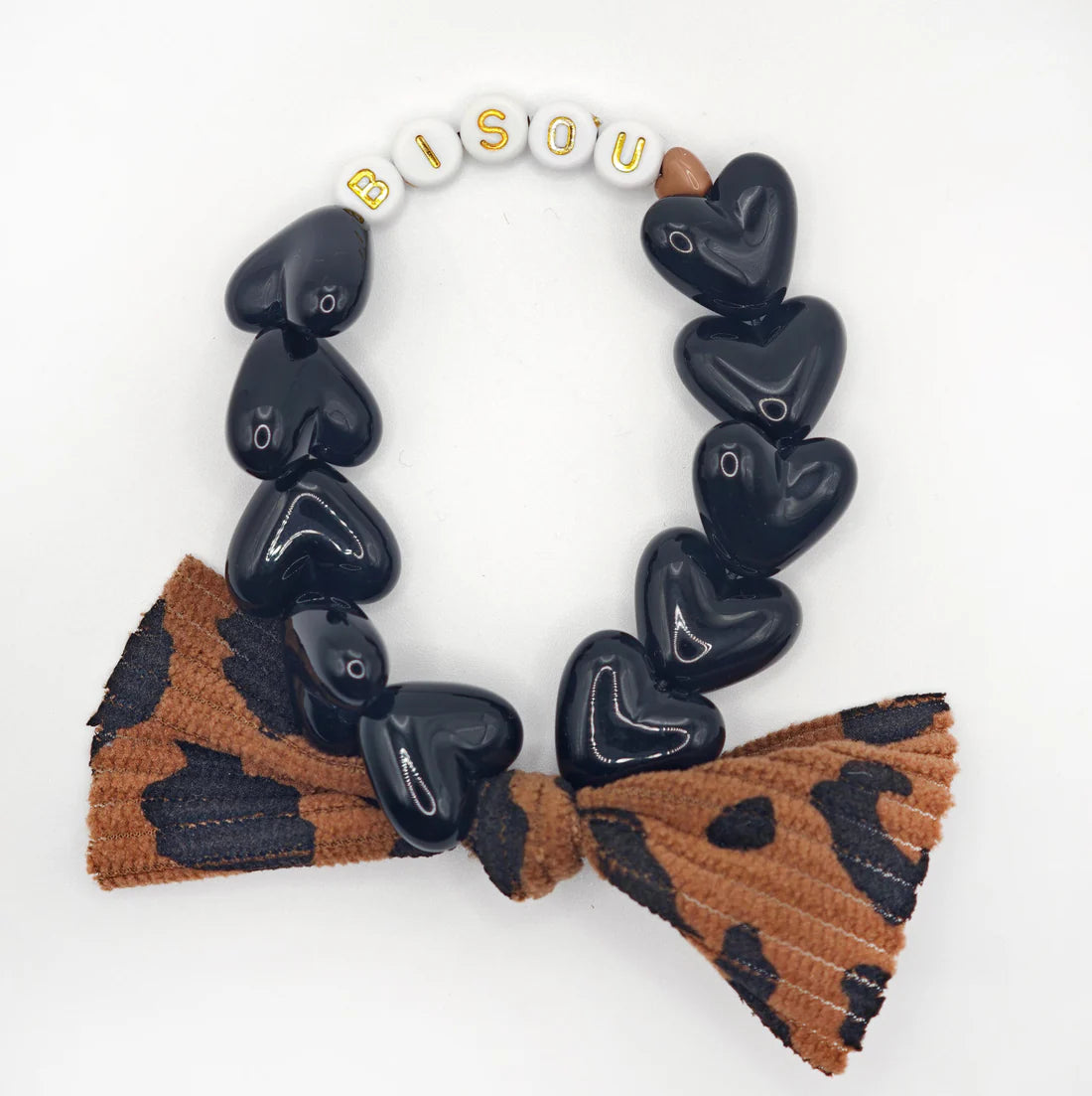 Bracelet Maxi Coeur Noir, Blanc doré 🤎 & Maxi Nœud Léopard