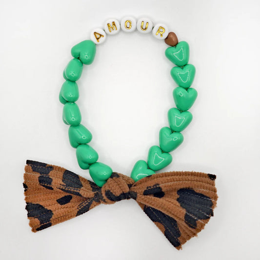 Bracelet Coeur Vert Flashy, Blanc doré 💚 & Maxi Nœud Léopard
