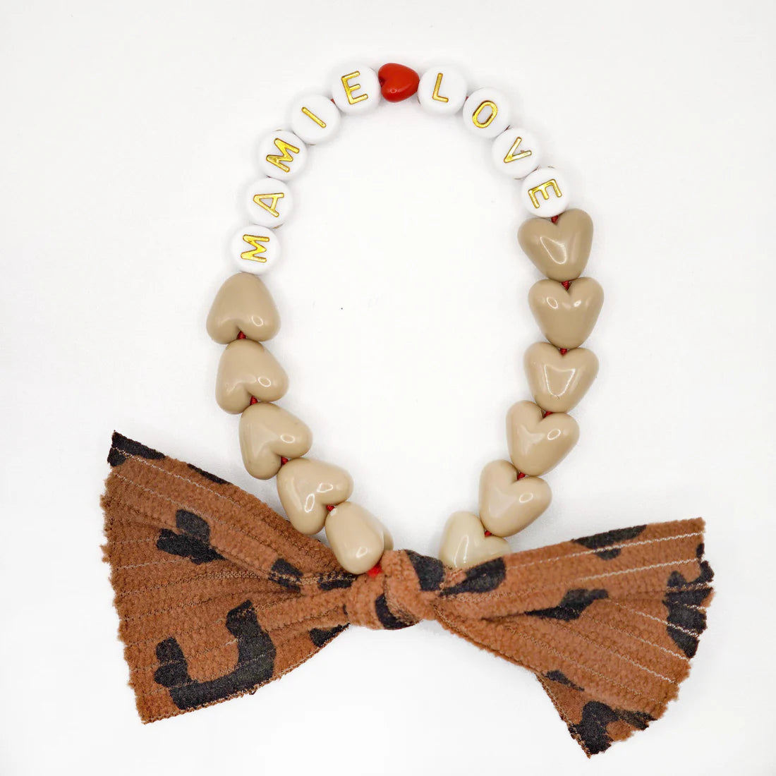 Bracelet Cœur Café au lait, Blanc doré 🤎 & Maxi Nœud Léopard
