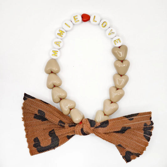 Bracelet Cœur Café au lait, Blanc doré 🤎 & Maxi Nœud Léopard