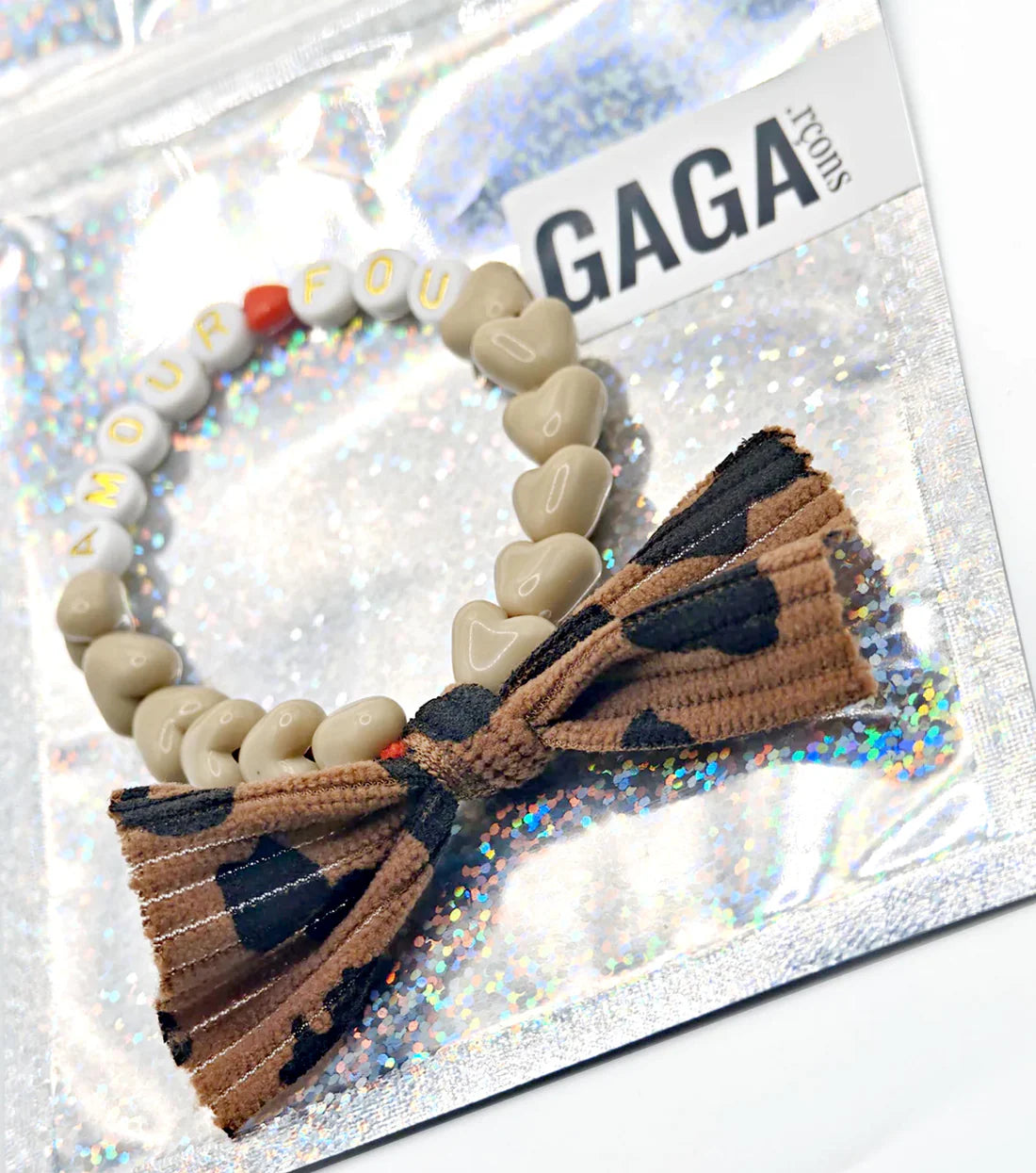 Bracelet Cœur Café au lait, Blanc doré 🤎 & Maxi Nœud Léopard
