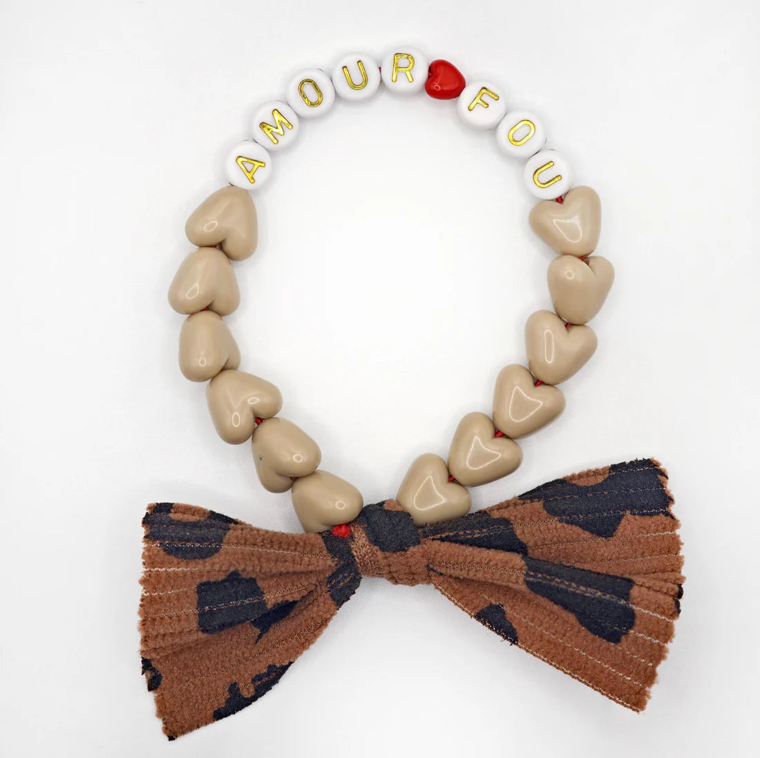 Bracelet Cœur Café au lait, Blanc doré 🤎 & Maxi Nœud Léopard