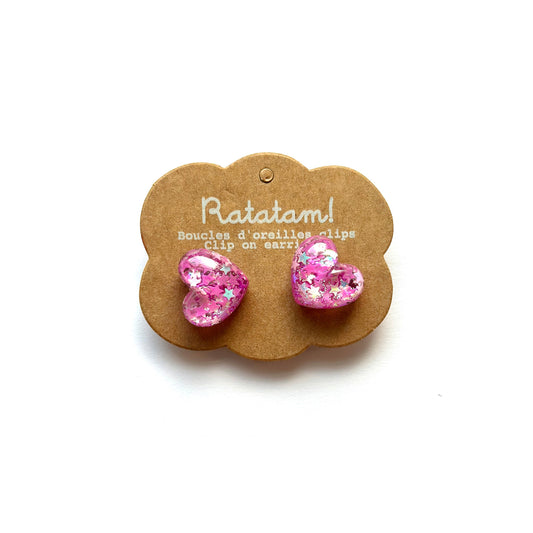 Boucles d’oreilles à clip Cœurs Fushia