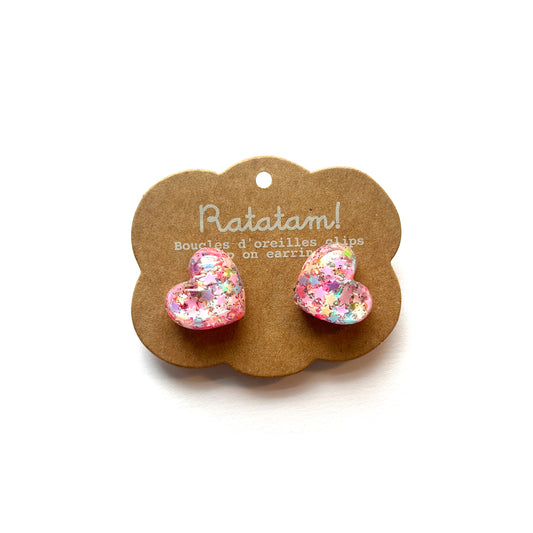 Boucles d’oreilles à clip Cœurs Rose Multicolore