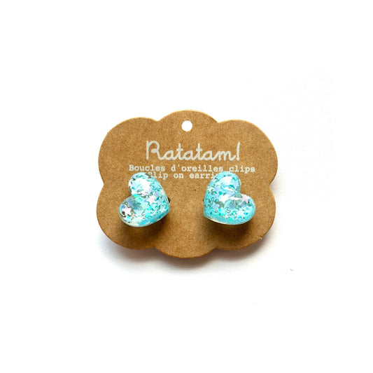 Boucles d’oreilles à clip Cœurs Bleu